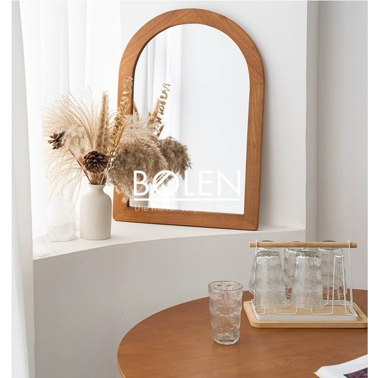 GƯƠNG SOI TREO TƯỜNG VIỀN NÂU SẪM HOA VĂN VÀNG BL234