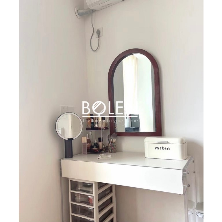 GƯƠNG SOI TREO TƯỜNG VIỀN NÂU SẪM HOA VĂN VÀNG BL234