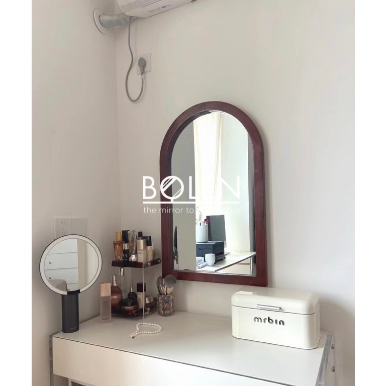 GƯƠNG SOI TREO TƯỜNG VIỀN NÂU SẪM HOA VĂN VÀNG BL234