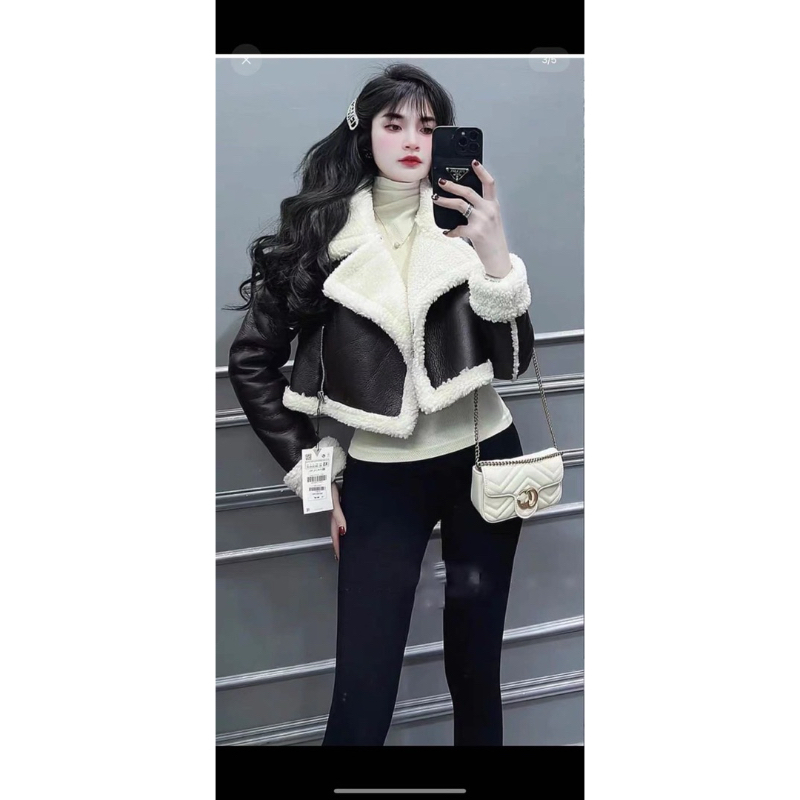 Áo Khoác Zarraa Lót Lông Cừu My Nơ