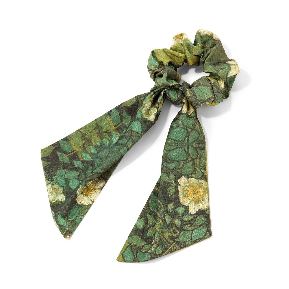 Dây buộc tóc scrunchie hoạ tiết Wild Roses Vangogh vải cotton lấp lánh