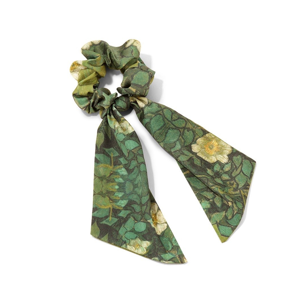 Dây buộc tóc scrunchie hoạ tiết Wild Roses Vangogh vải cotton lấp lánh