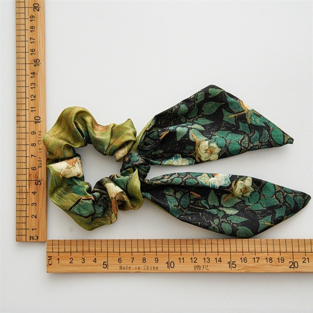 Dây buộc tóc scrunchie hoạ tiết Wild Roses Vangogh vải cotton lấp lánh