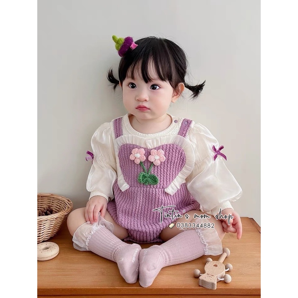 Bộ body chíp đầy tháng/ thôi nôi giả yếm tím tay bồng cho bé gái 3-18M