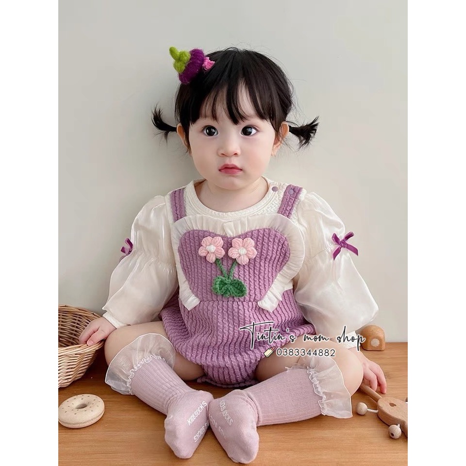 Bộ body chíp đầy tháng/ thôi nôi giả yếm tím tay bồng cho bé gái 3-18M
