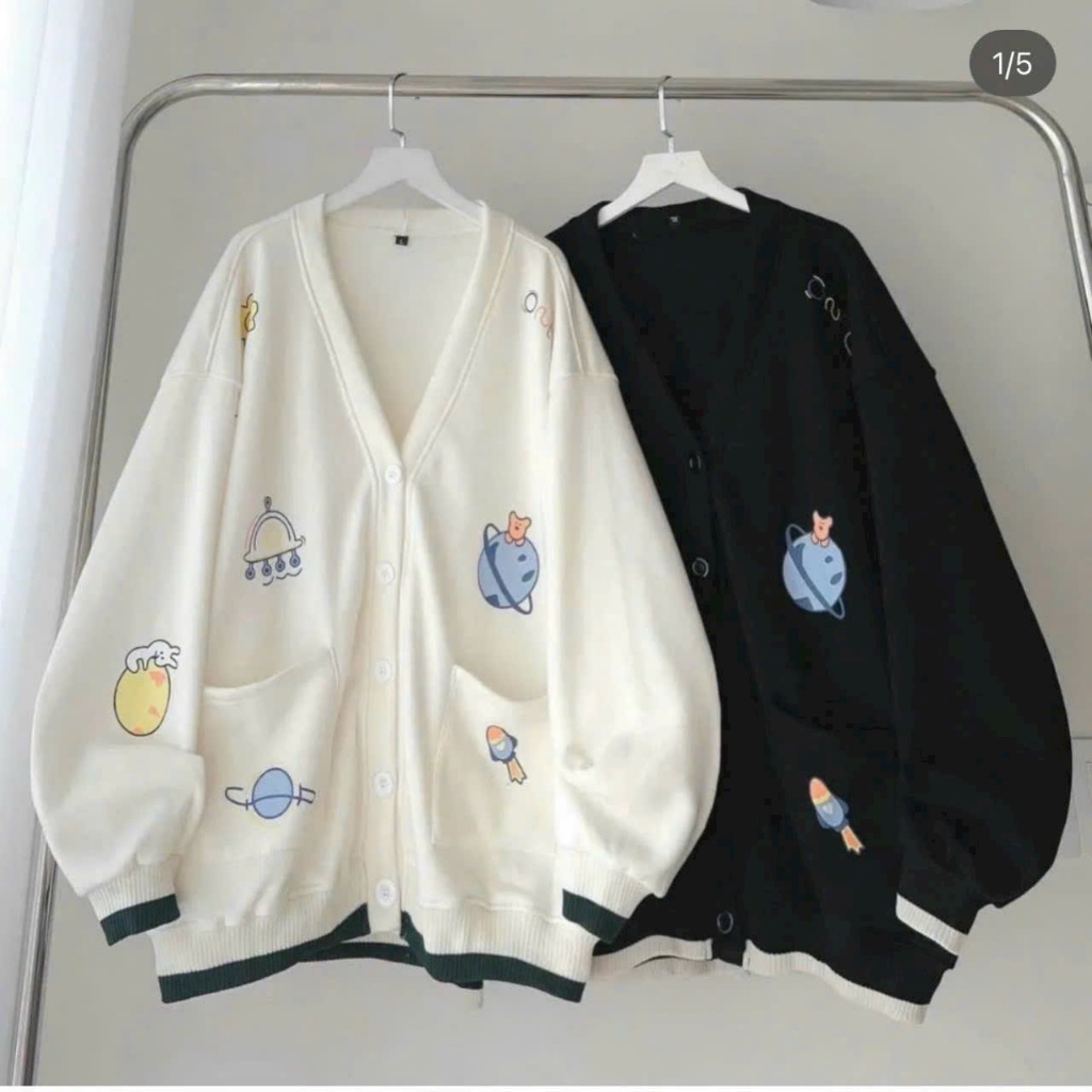 Áo Cardigan nỉ nữ phong cách Hàn Quốc trẻ trung in HÌNH HỆ HÀNH TINH phối 2 túi trước-nd.shop68