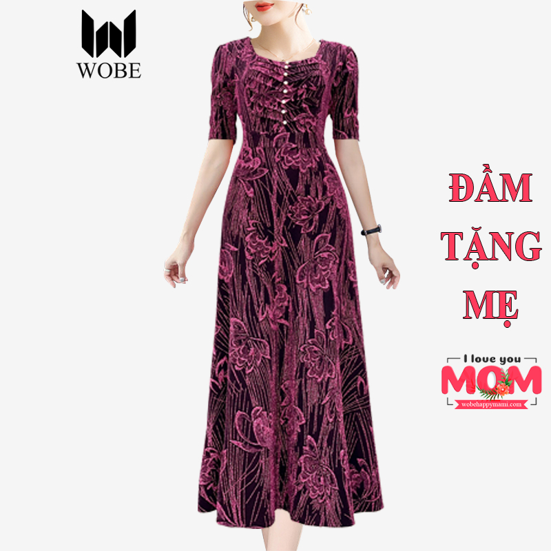 Đầm trung niên dự tiệc sang trọng vải nhũ kim sa tặng mẹ co giãn tốt bigsize 80kg DN19 WB WOMAN & BEAUTY