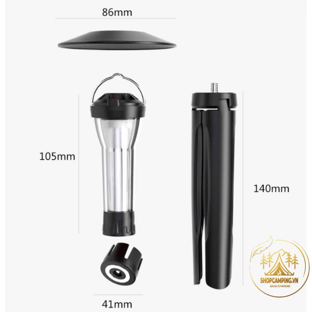 Đèn pin led cắm trại, đèn treo lều đa chức năng tripod kiêm đèn pin, cắm trại dã ngoại - Camping VietNam