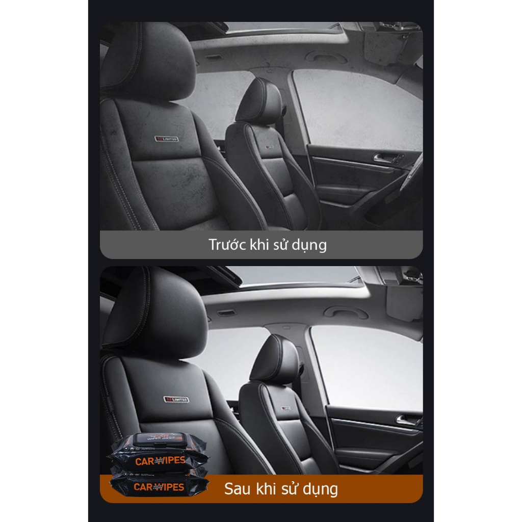Khăn Ướt Lau Nội Thất Ô Tô, Đồ Da - Car Wipes, làm sạch & bảo vệ,bảo dưỡng Da và làm bóng nội thất ô tô