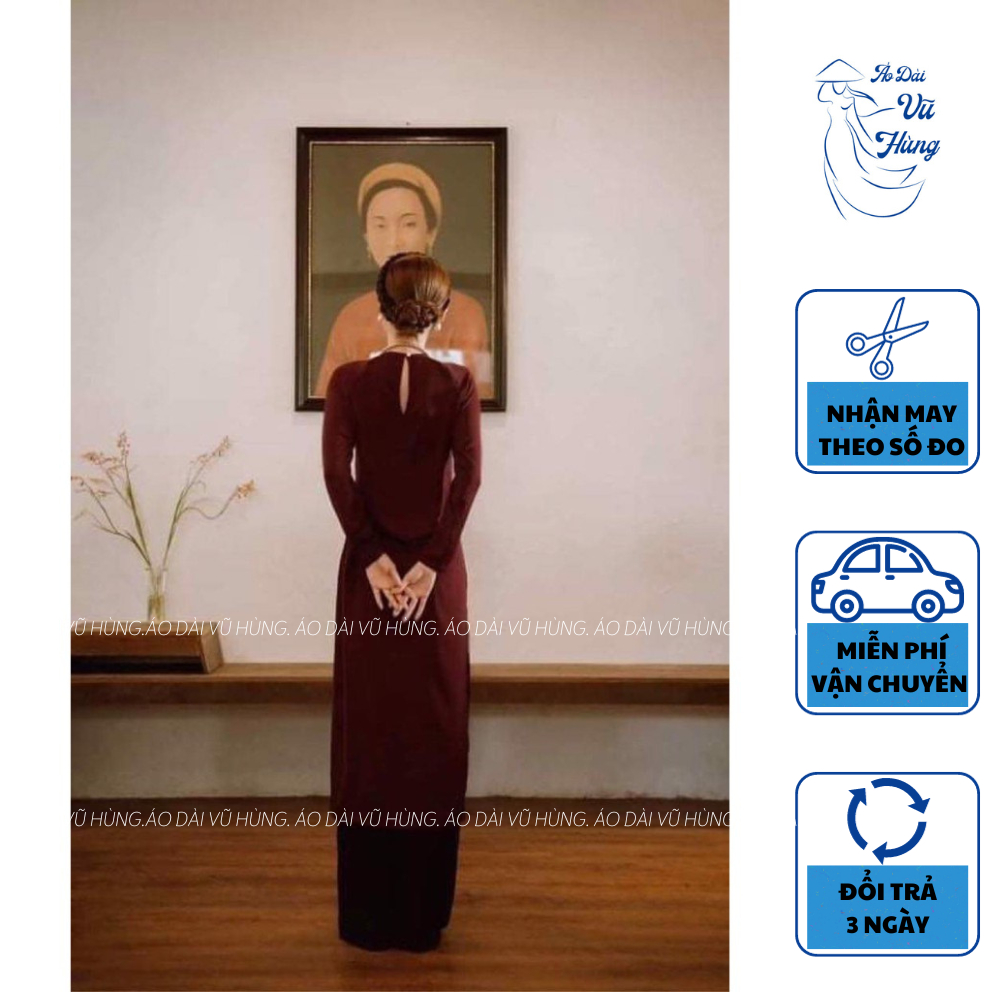 Bộ áo dài dáng suông xưa cổ tròn tay dài, áo dài suông lụa mềm co dãn
