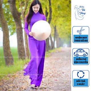 Bộ áo dài truyền thống màu tím 2 tà, áo dài tím huế, áo dài lụa mềm co dãn
