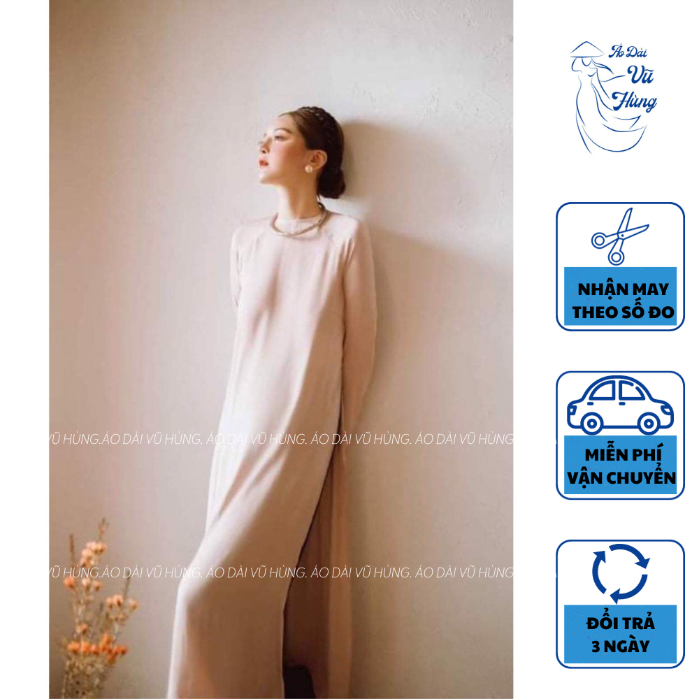 Bộ áo dài dáng suông xưa cổ tròn tay dài, áo dài suông lụa mềm co dãn