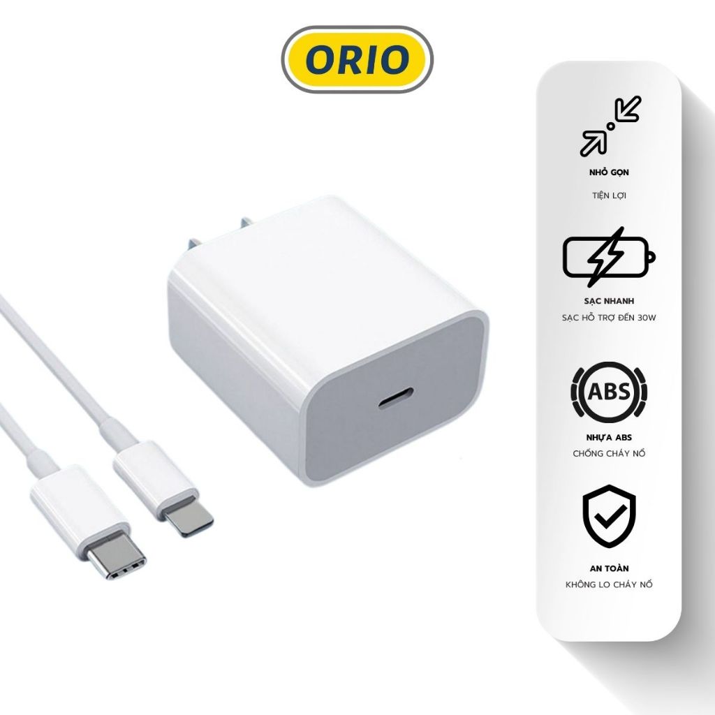 Bộ củ sạc nhanh ORIO CS01 Type-C 20W và cáp sạc nhanh DC02 cho điện thoại tai nghe