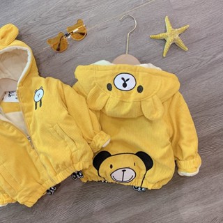 (8-30kg) Áo Khoác Nỉ Nhung Tăm Lót Lông Trẻ Em Dày Hình Gấu Đáng Yêu Cho Bé Trai Bé Gái Mặc Tết Thu Đông CAFE_BABY019