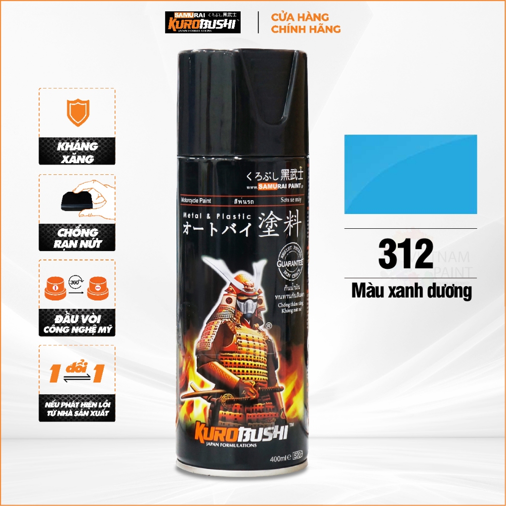 Sơn xịt Samurai Kurobushi - Màu XANH DA TRỜI 312 (400ml) chuyên dùng cho xe máy