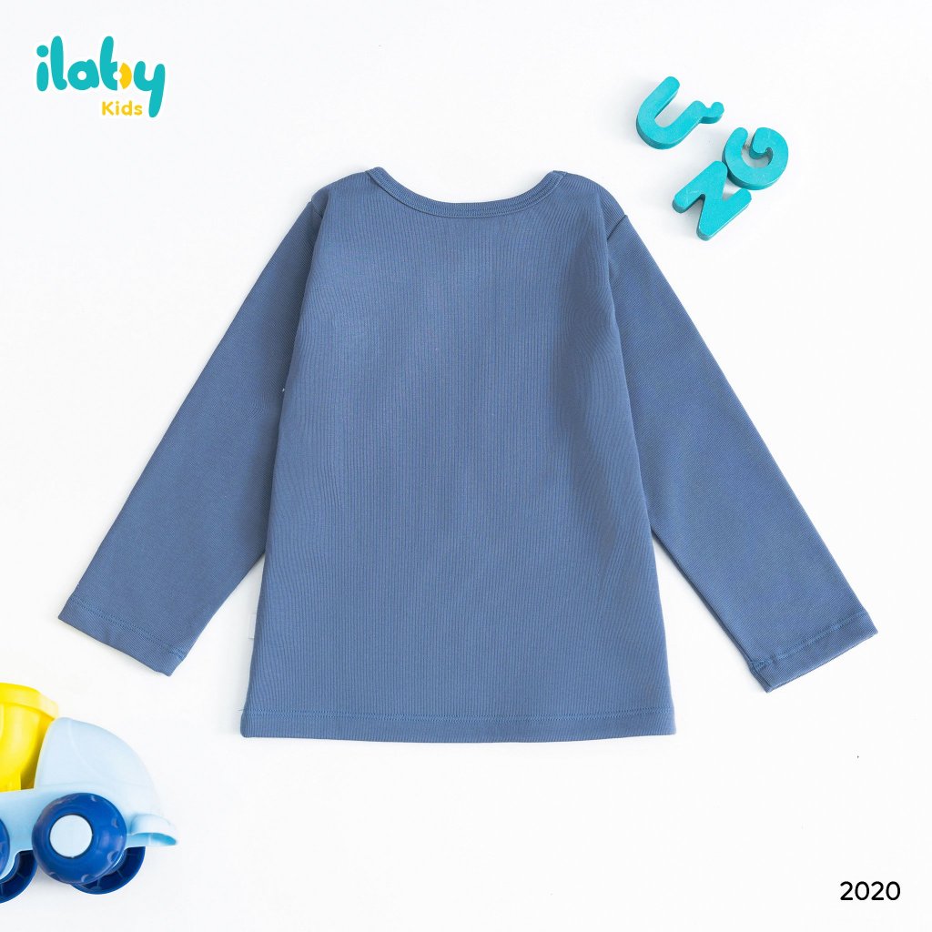 Áo giữ nhiệt cho bé ILABY cổ tròn thêu hình ngộ nghĩnh chất liệu nỉ lót lông cho bé 10-35kg 4 màu