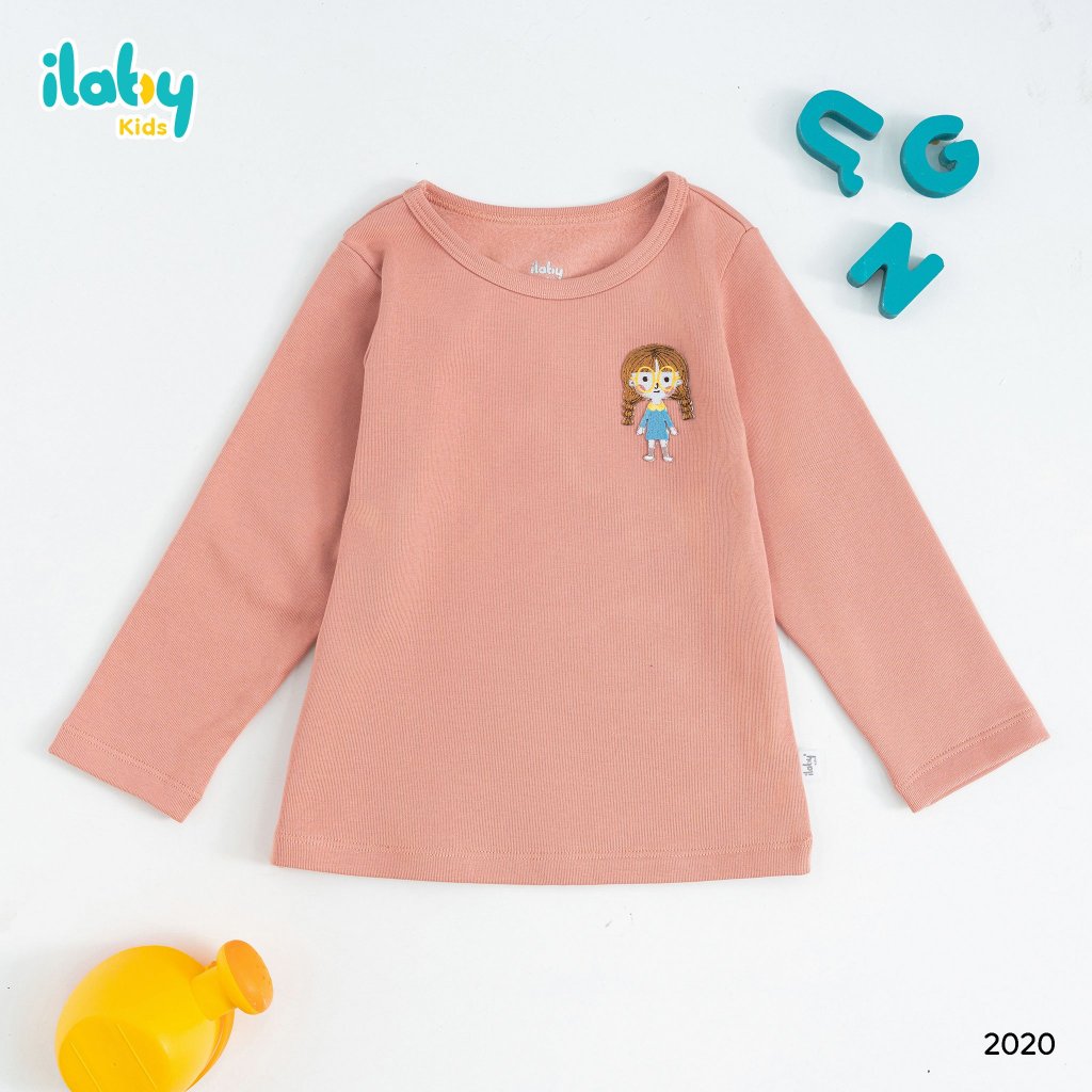 Áo giữ nhiệt cho bé ILABY cổ tròn thêu hình ngộ nghĩnh chất liệu nỉ lót lông cho bé 10-35kg 4 màu