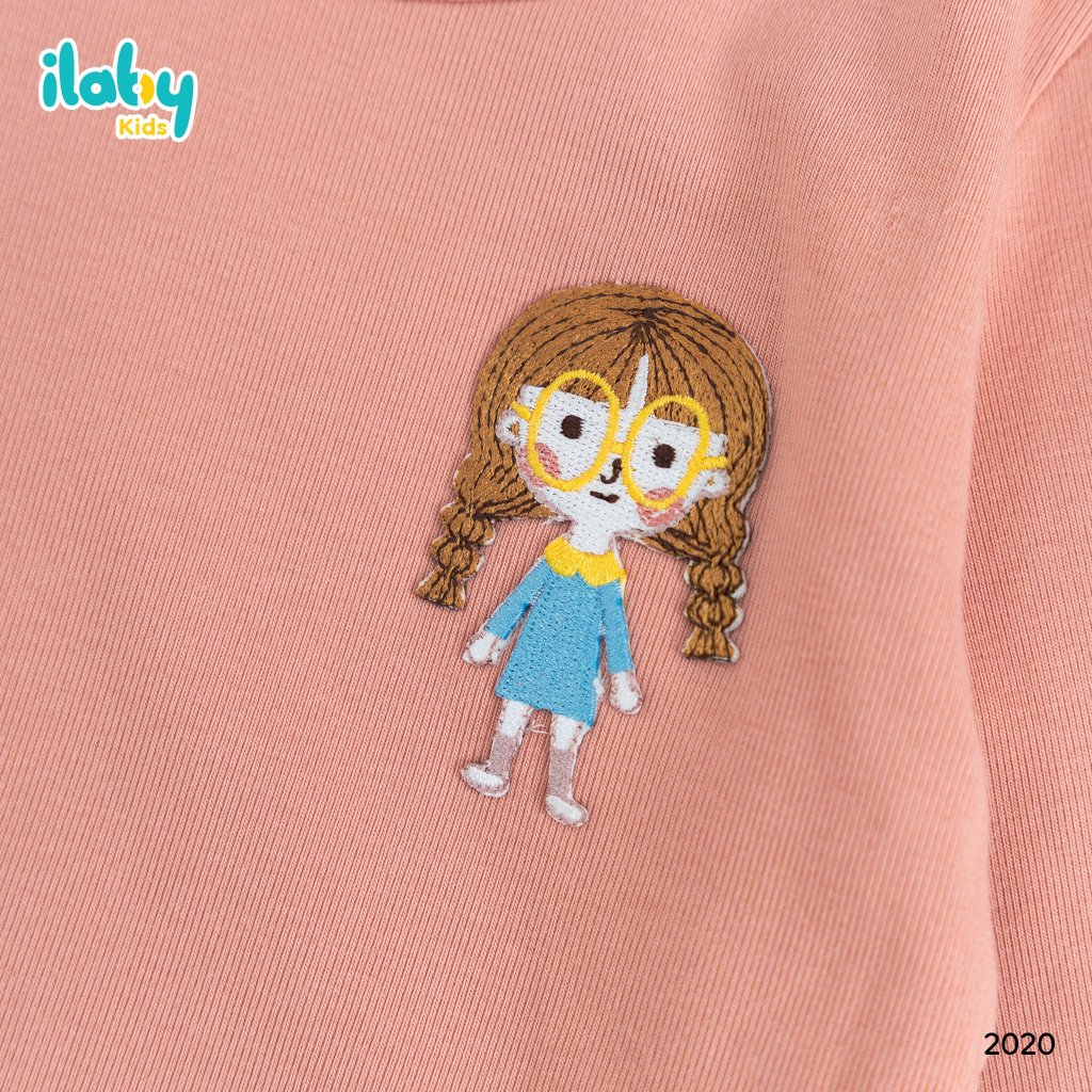 Áo giữ nhiệt cho bé ILABY cổ tròn thêu hình ngộ nghĩnh chất liệu nỉ lót lông cho bé 10-35kg 4 màu