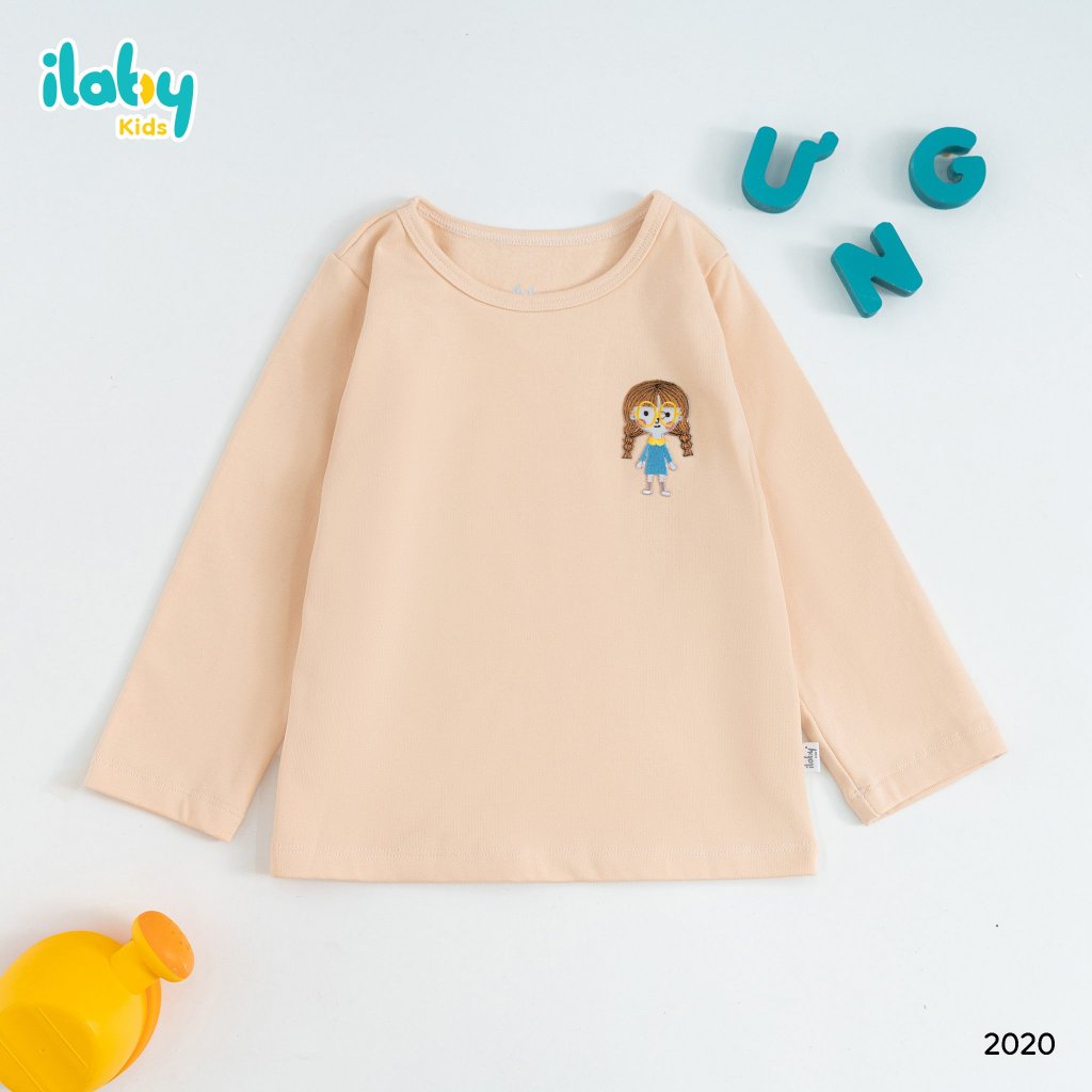 Áo giữ nhiệt cho bé ILABY cổ tròn thêu hình ngộ nghĩnh chất liệu nỉ lót lông cho bé 10-35kg 4 màu