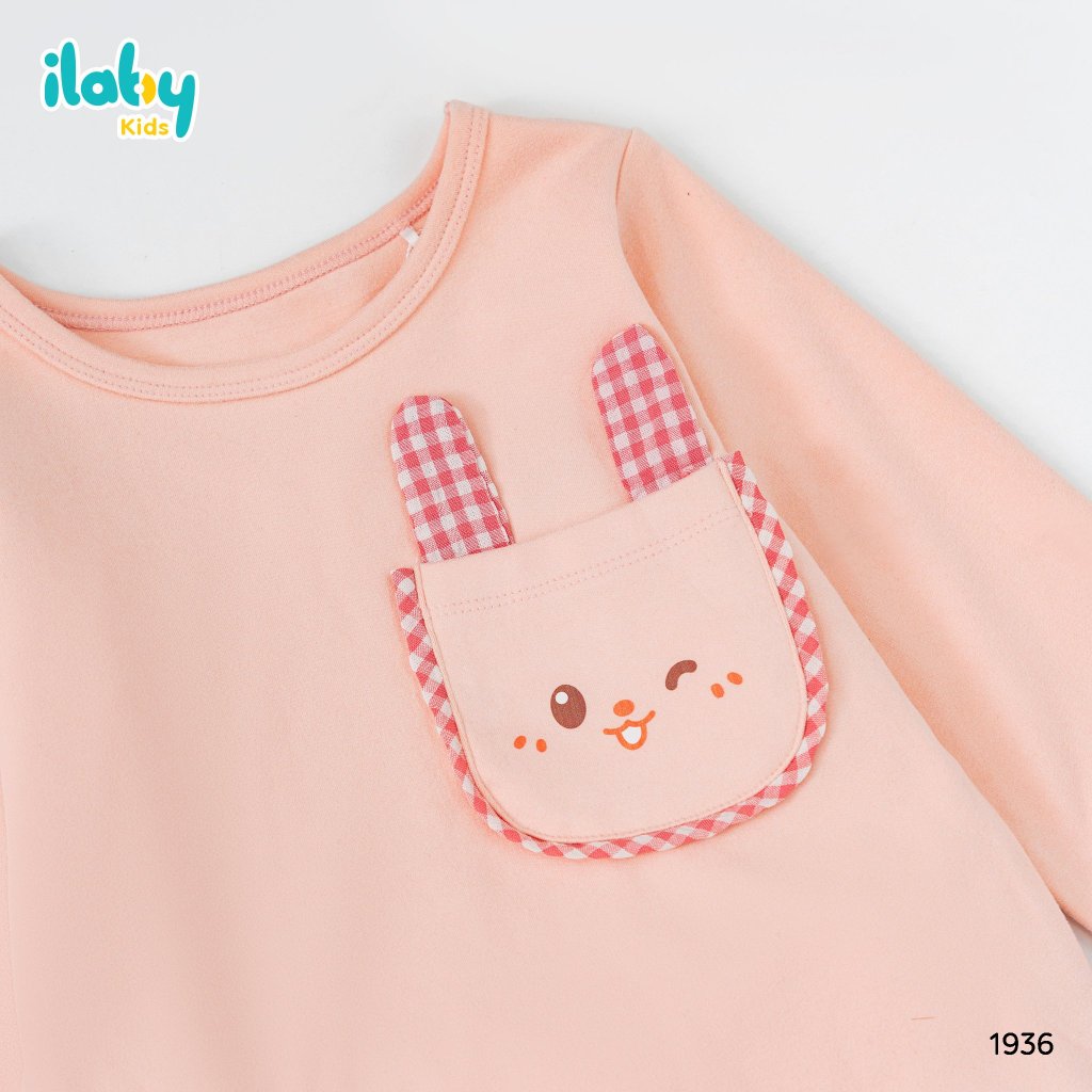 Set bộ dài tay cho bé ILABY phối túi ốp tạo hình thỏ chât liệu nỉ lót lông 2 màu cho bé 10-35kg