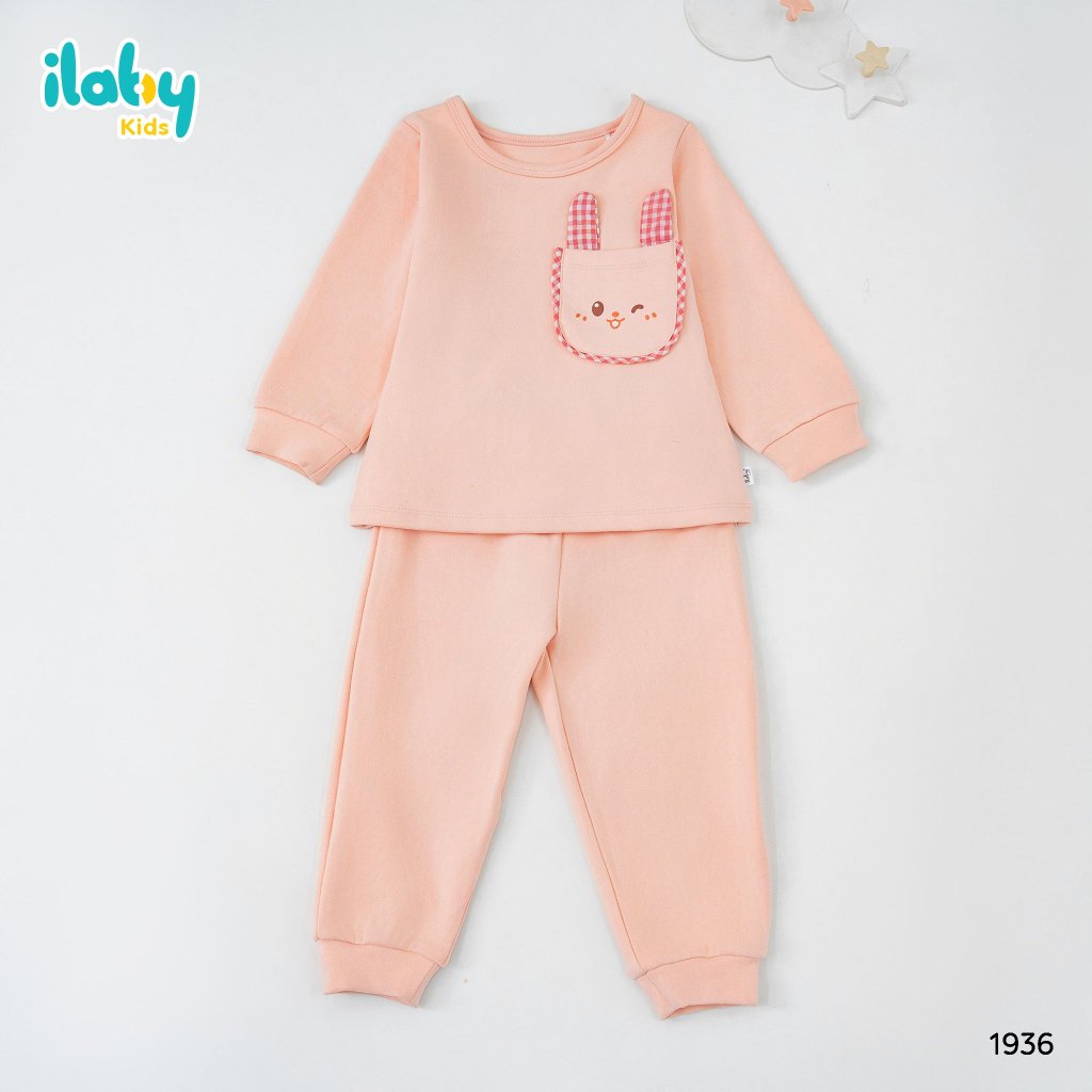 Set bộ dài tay cho bé ILABY phối túi ốp tạo hình thỏ chât liệu nỉ lót lông 2 màu cho bé 10-35kg