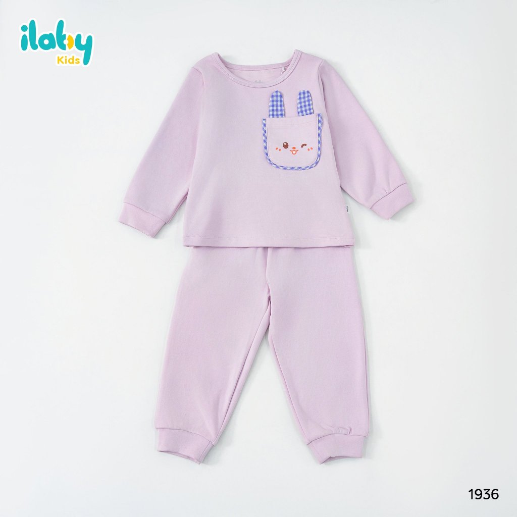 Set bộ dài tay cho bé ILABY phối túi ốp tạo hình thỏ chât liệu nỉ lót lông 2 màu cho bé 10-35kg