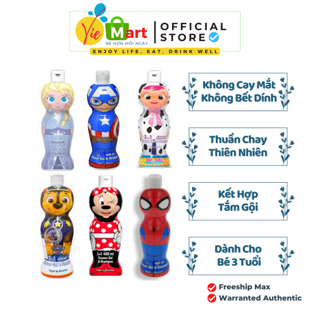 Sữa tắm gội hoạt hình 2 in1 Vegan Air Val Bagnoschiuma 400 ml