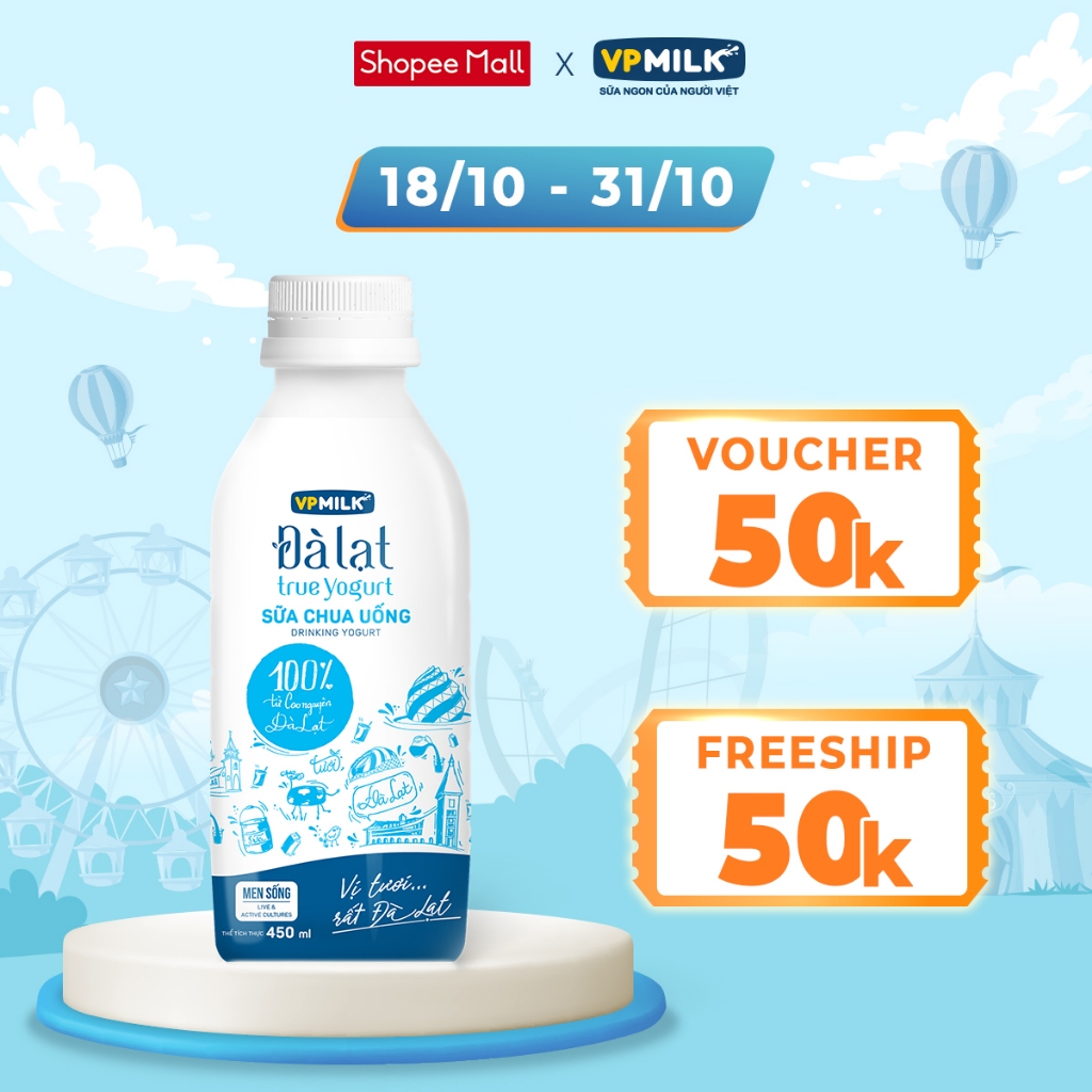 Sữa chua uống VPMilk Đà Lạt True Yogurt - chai 450ml