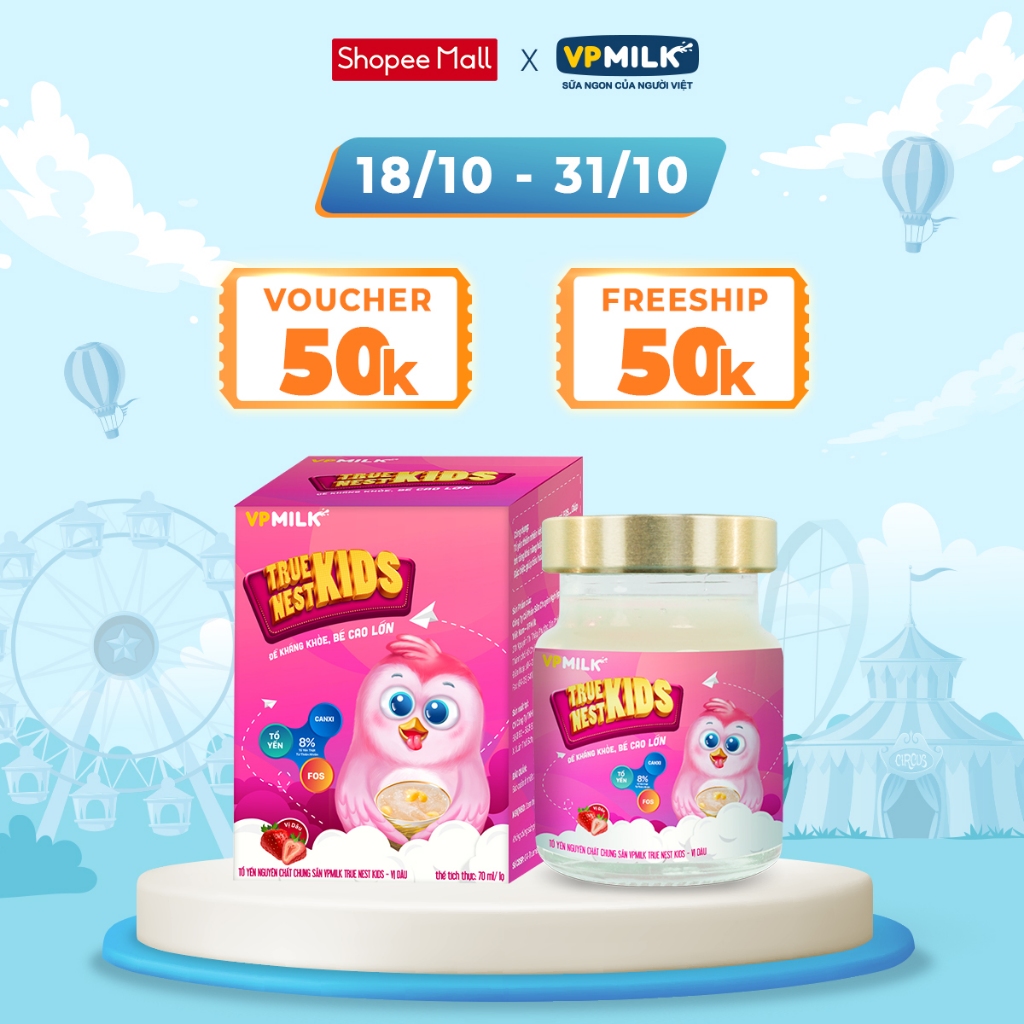 [Hộp 1 lọ x 70 ml] Tổ Yến Nguyên Chất Chưng Sẵn VPMilk True Nest Kids Cho Bé Vị Vanila / Vị Dâu