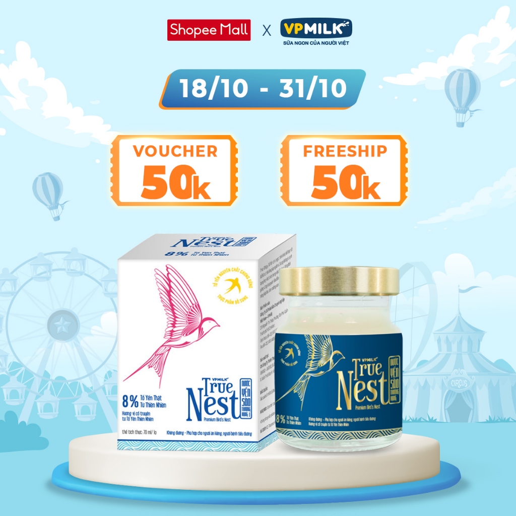 [Hộp 1 Lọ x 70 ml] Tổ Yến Nguyên Chất Chưng Gừng VPMilk True Nest - Không Đường / Có Đường