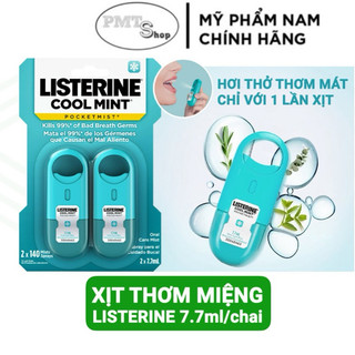 Set 2 chai Xịt Thơm Miệng Listerine 7.7ml Cool Mint 140 lần xịt bỏ túi tiện lợi