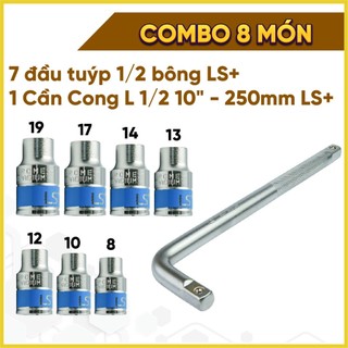 Combo 2 món cần tuýp siết đầu cong l 1/2 10"-250mm ls+ và 7 đầu tuýp 1/2 bông ls+, combo 2 món cần cong l và 7 đầu tuýp