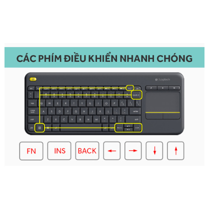 Bàn phím không dây Logitech K400 Plus, có touchpad để kết nối PC - TV, Laptop/Tablets thương hiệu Thụy Sĩ - Hàng chính h