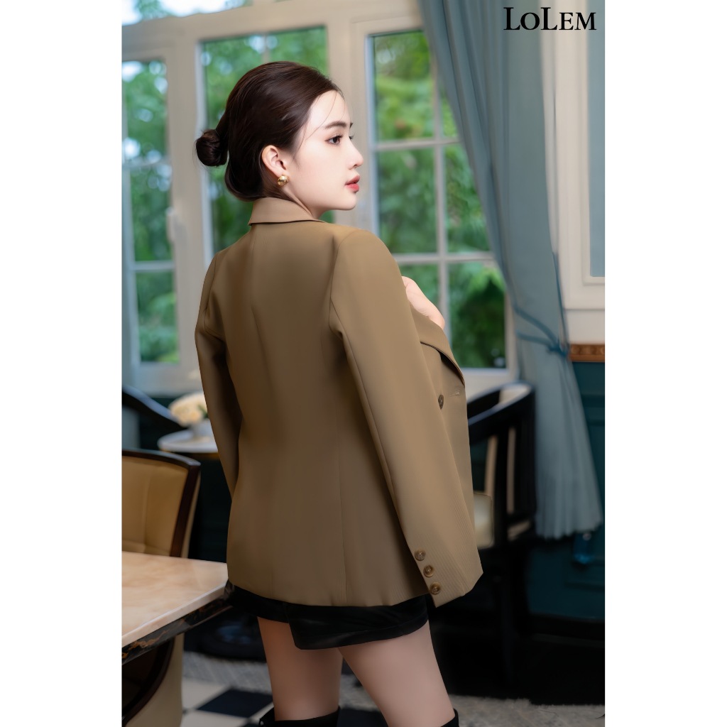 Áo blazer nữ dáng ngắn LOLEM AKNB021 2 cúc đính xích B chất kaki bền đẹp