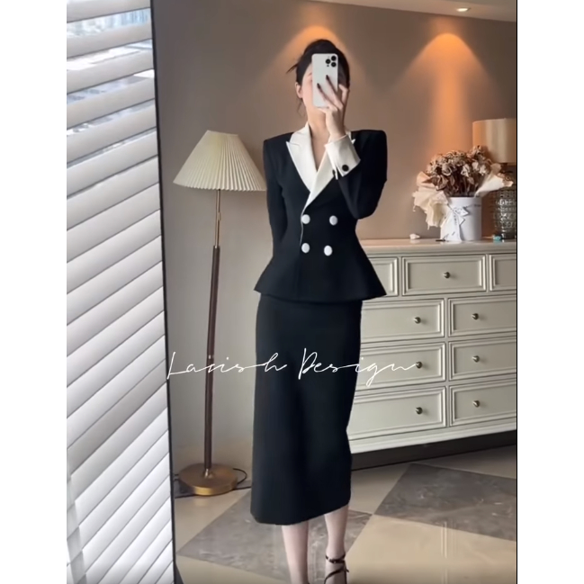 LAVISH DESIGN Set nữ S777 áo blazer và chân váy dài chữ A sang trọng, thanh lịch phù hợp đi làm, thời trang công sở