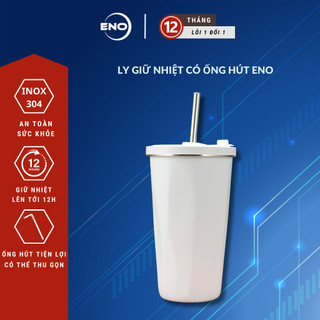 Cốc giữ nhiệt có ống hút cao cấp inox 304 ly giữ nhiệt 12h dung tích 600ml ống hút thu gọn eno