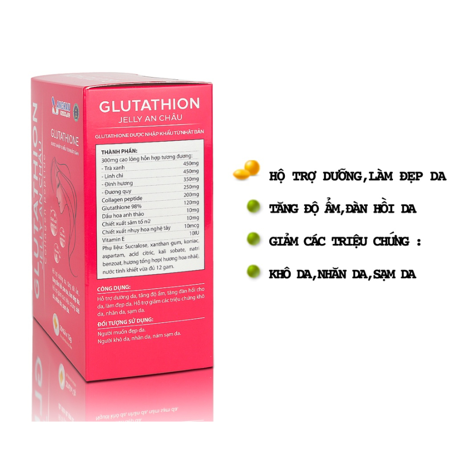 Thạch GLUTATHION JELLY AN CHÂU bổ sung collagen peptite, glutathione, nội tiết tố làm đẹp da, trắng da.