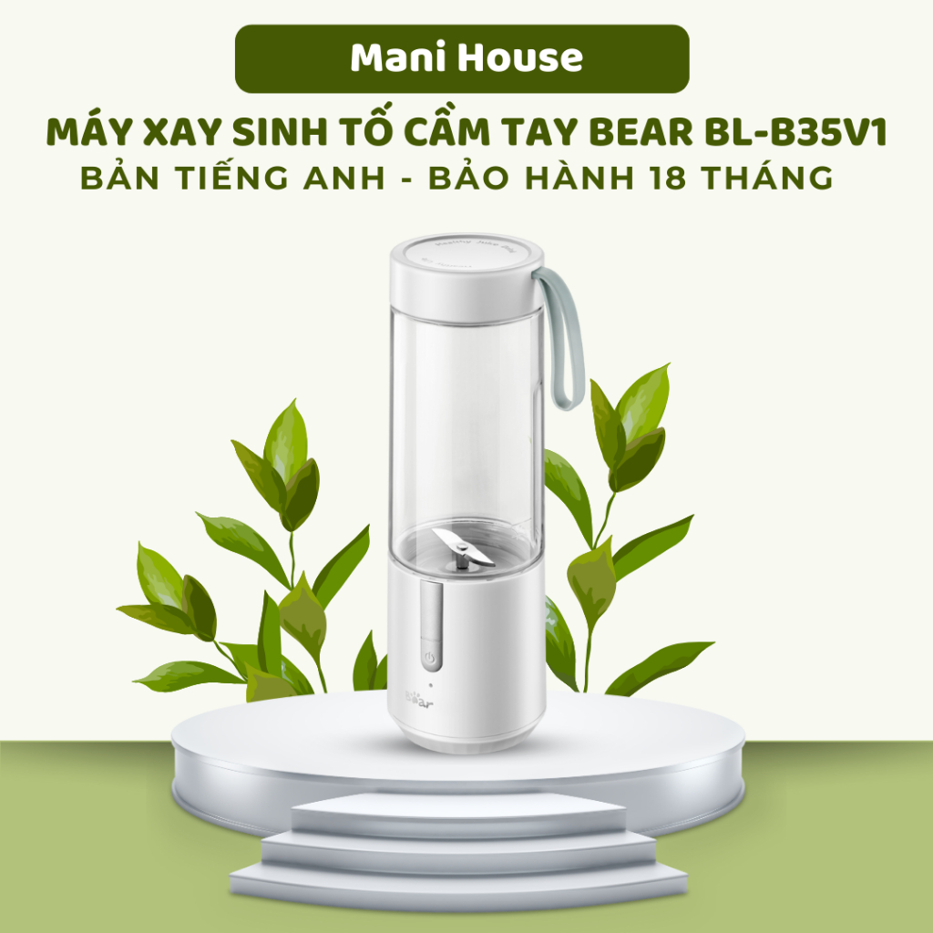 Máy Xay Sinh Tố Cầm Tay Đa Năng Bear BL-B35V1 Máy Xay Tự Làm Sạch Dễ Dàng Sạc Pin 1 Lần Xay Được 10 Ly Sinh Tố