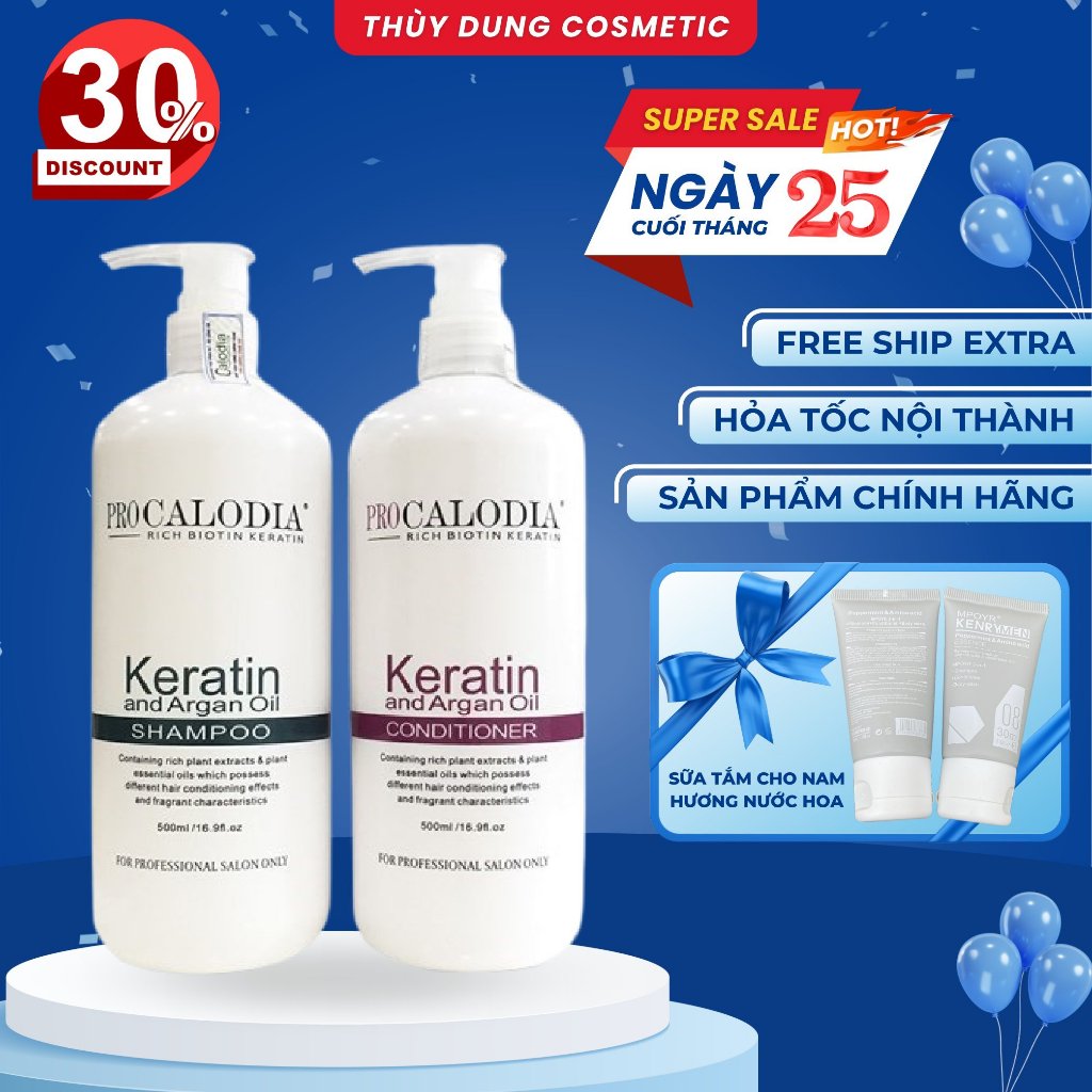 Bộ dầu Gội xả ProCalodia Keratin phục hồi tóc hư tổn 500mlx2