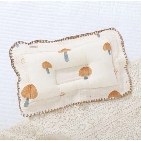 Gối Lõm Chống Méo Đầu Cho Bé Sơ Sinh Ruột Bông Organic Vải Thô Lụa Thị Nhím Store