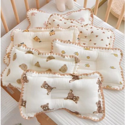 Gối Lõm Chống Méo Đầu Cho Bé Sơ Sinh Ruột Bông Organic Vải Thô Lụa Thị Nhím Store