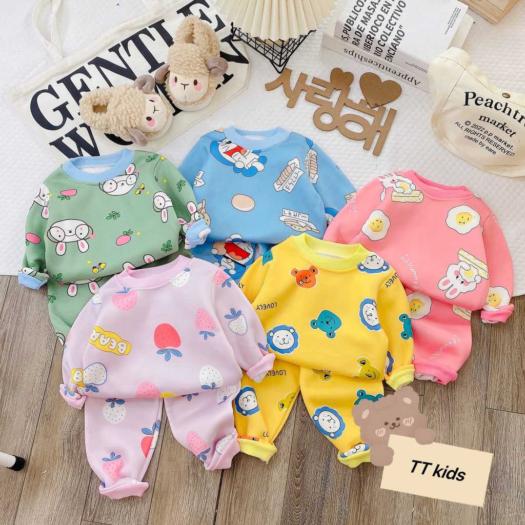 Bộ nỉ bông dày dặn họa tiết thời trang cho bé trai,bé gái phiên bản mùa đông từ 6 đến 15kg