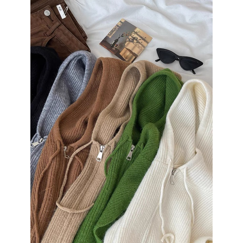 Áo Khoác Gile Len Nữ Có Mũ Phong Cách Vintage, Áo Gile Nữ Form Rộng Áo Len Sát Nách Thời Trang Thu Đông