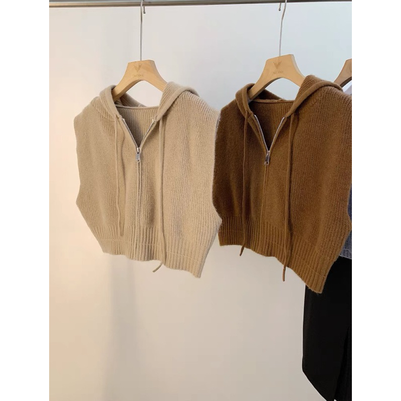 Áo Khoác Gile Len Nữ Có Mũ Phong Cách Vintage, Áo Gile Nữ Form Rộng Áo Len Sát Nách Thời Trang Thu Đông