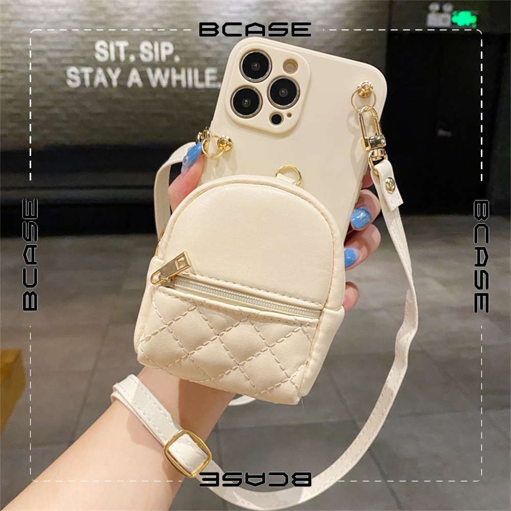 Ốp Điện Thoại iphone Silicon Dẻo Gắn kèm balo mini có dây đeo đẹp cạnh vuông IP 14 13 12 11 Pro Plus Max 6 7 8 P xx36
