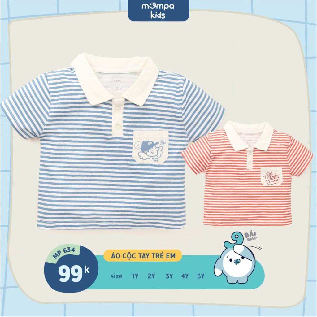 Áo polo cho bé Mompa từ 1-5 tuổi cộc tay vải Cotton Actif co giãn mềm mại thoáng mát 634