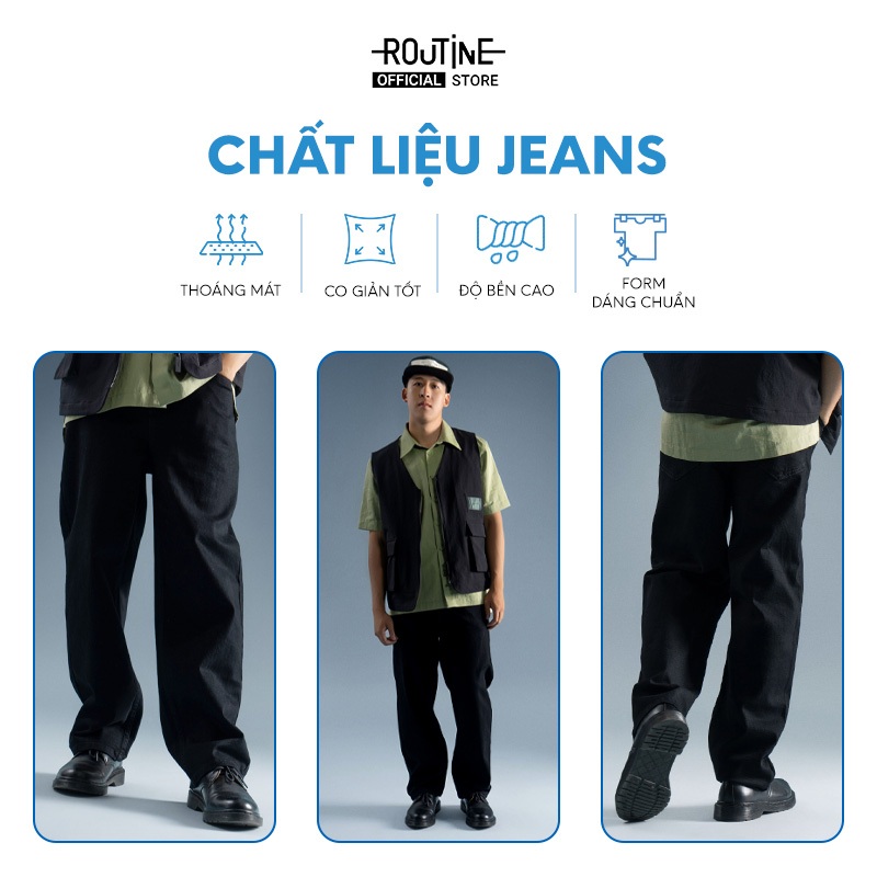 Quần Jean Nam Ống Rộng Trơn Form Straight Crop - Routine 10F23DPA022