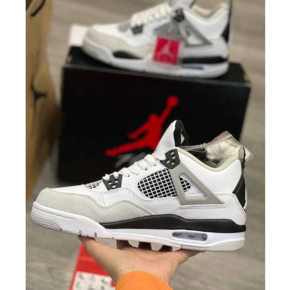 Giày thể thao jocdan 4  Military Black Trắng Xám cho nam nữ dễ phối đồ full box phụ kiện