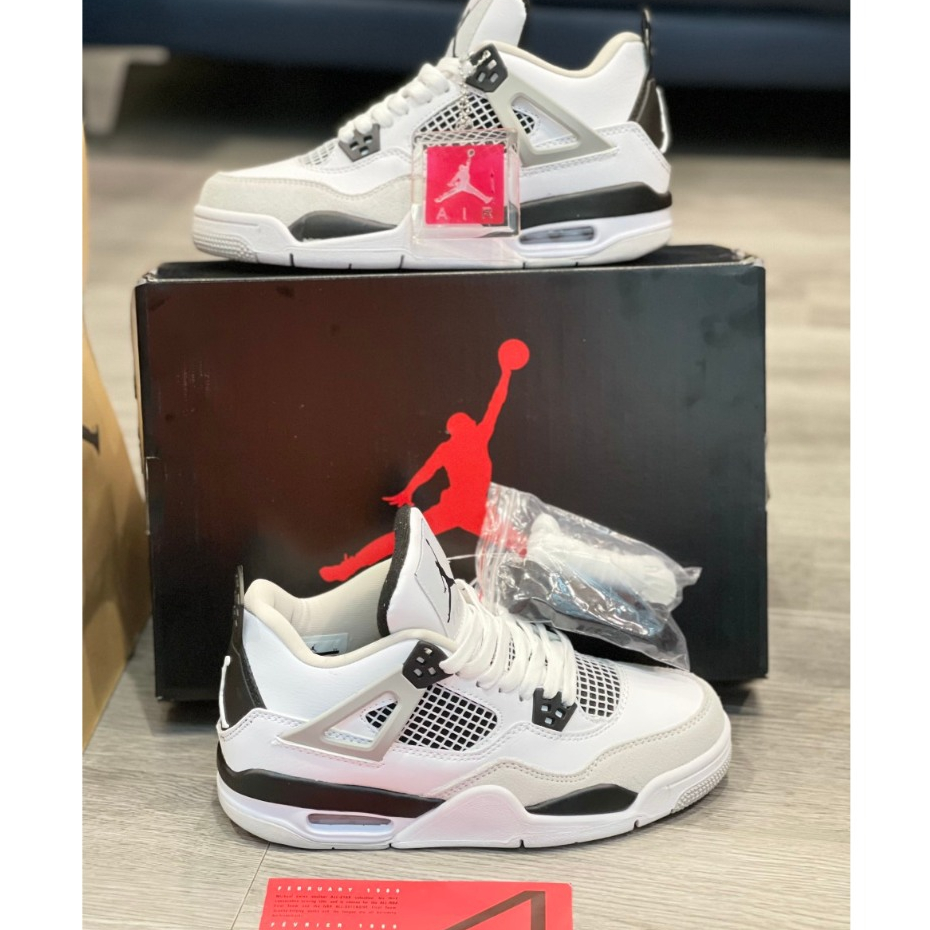 Giày thể thao jocdan 4  Military Black Trắng Xám cho nam nữ dễ phối đồ full box phụ kiện