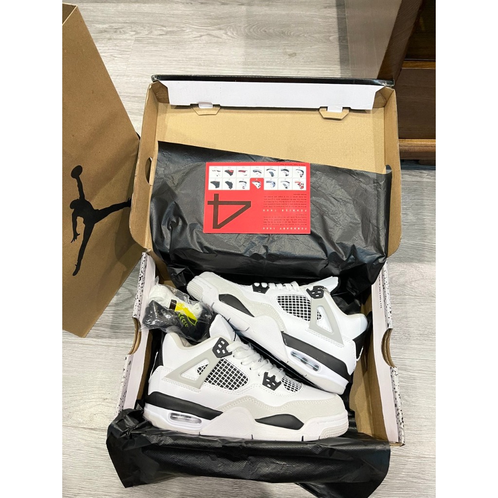 Giày thể thao jocdan 4  Military Black Trắng Xám cho nam nữ dễ phối đồ full box phụ kiện